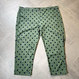 J Crew High Rise Girlfriend Chino Pants 24 Green Navy Polka Dot Preppy